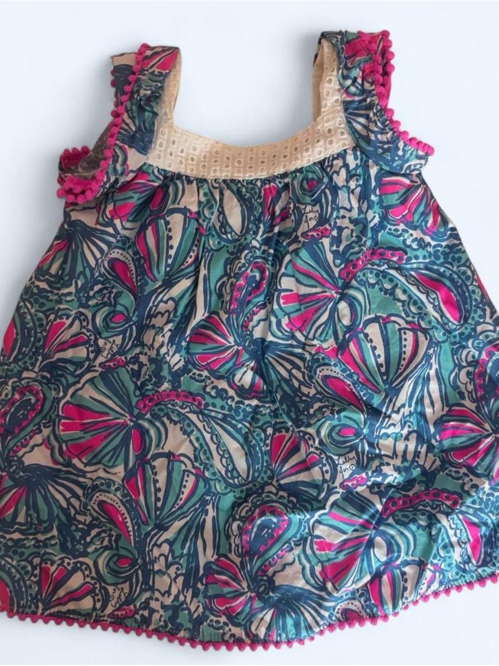 Lilly Pulitzer Girls Floral Tank Top in Teal, Pink & White